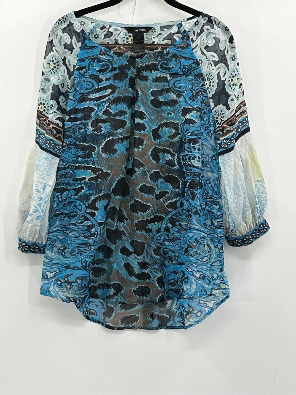 Ali Miles Semi Sheer Blouse Animal Print Size Medium